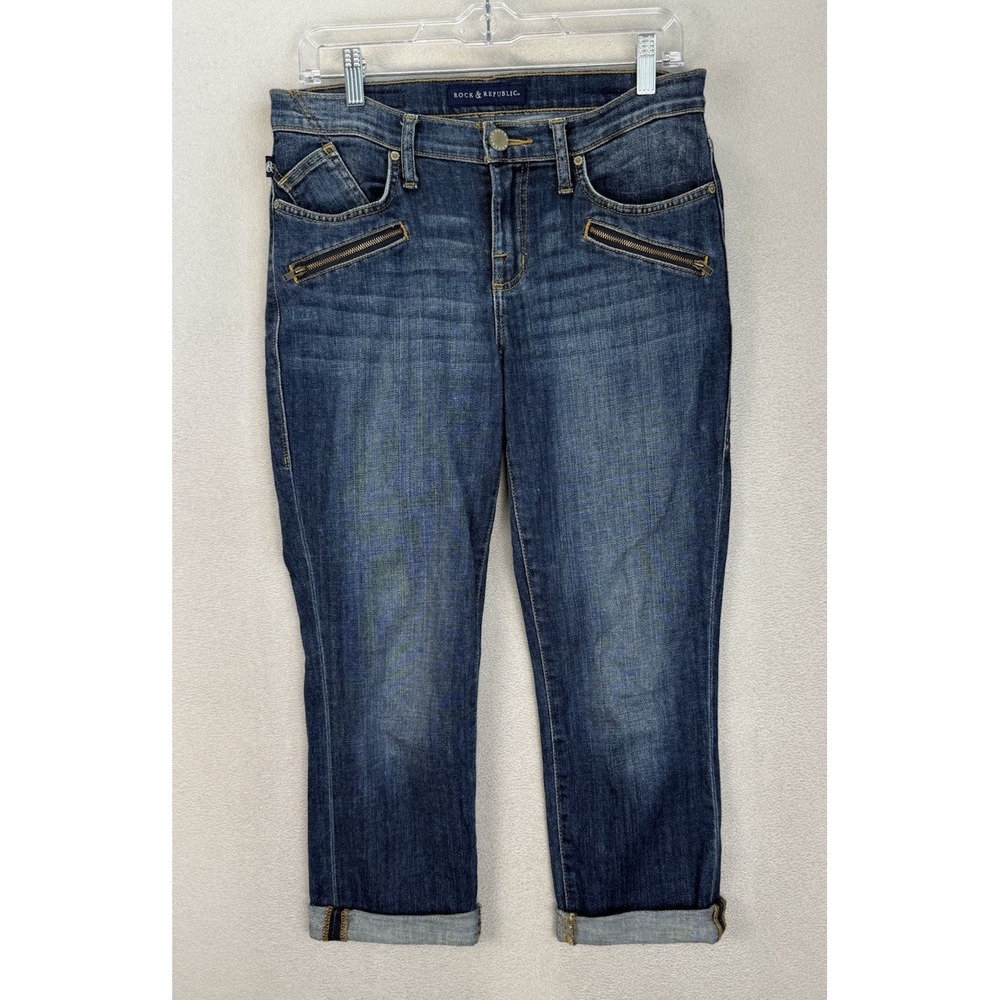 Rock And Republic Jeans Women's Sz 8 Kendall Mid Rise Cuffed Blue Denim